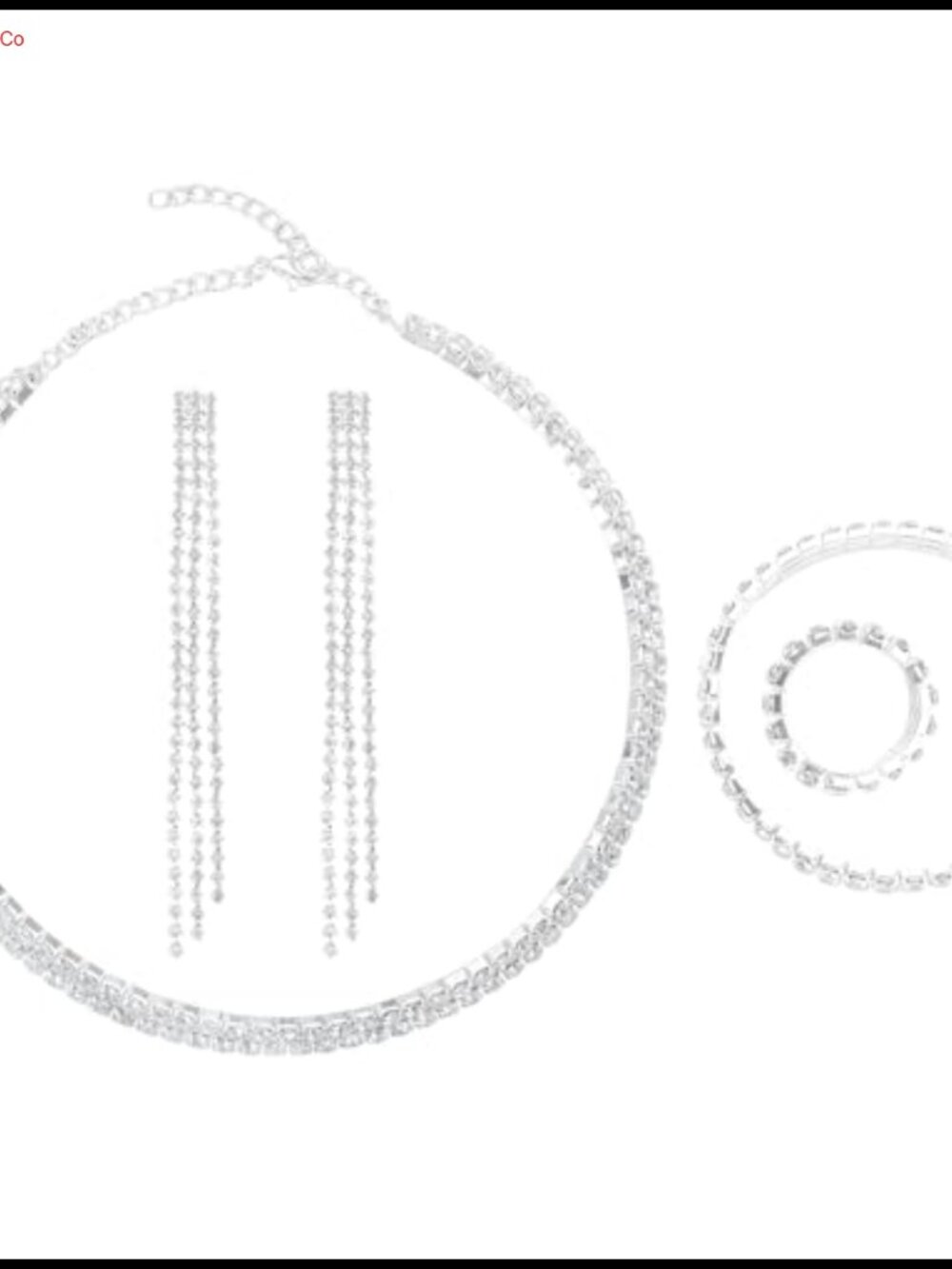 Silver Rhinestone Wedding Jewelry Set Necklace Earrings Bracelet Bridal Prom